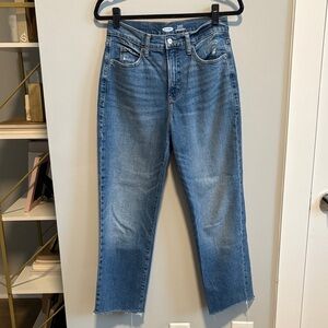 Old Navy Sky Hi Straight Extra High Rise Classic Blue Distressed Ankle Jeans